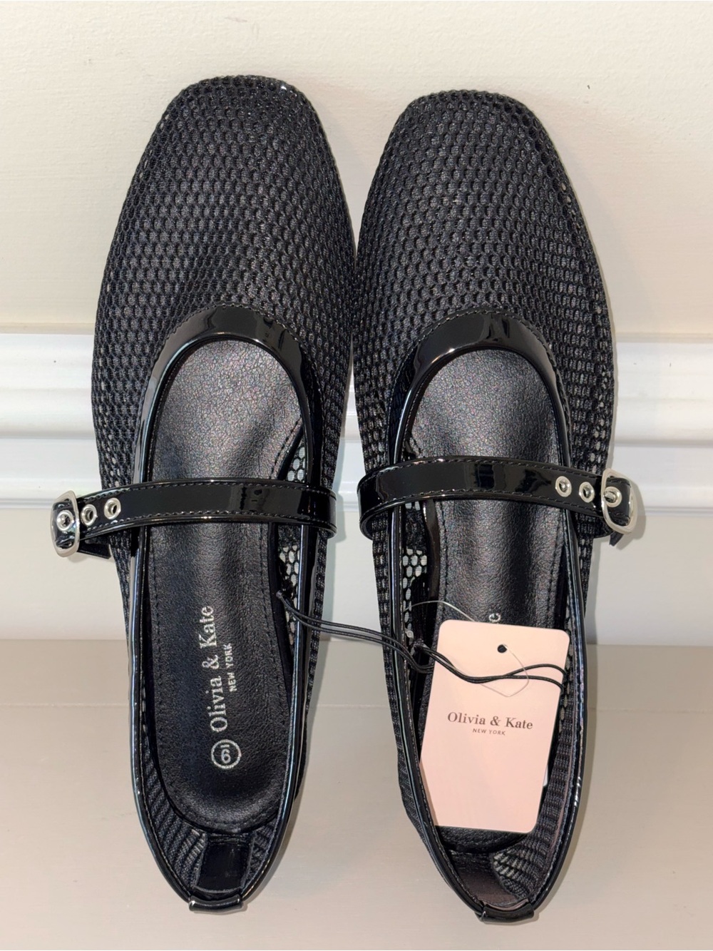 Black Patent Mesh Mary Jane Flats